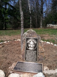 The quiet reflection area, under the Liberty Elm, planted as a living memorial to SPC Marc Paul Decoteau, by Eagle Scout Mike Bancroft.